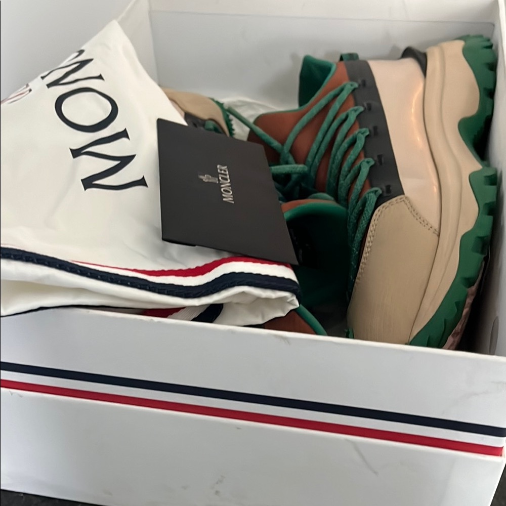 Moncler Beige and Green Trail Sneakers